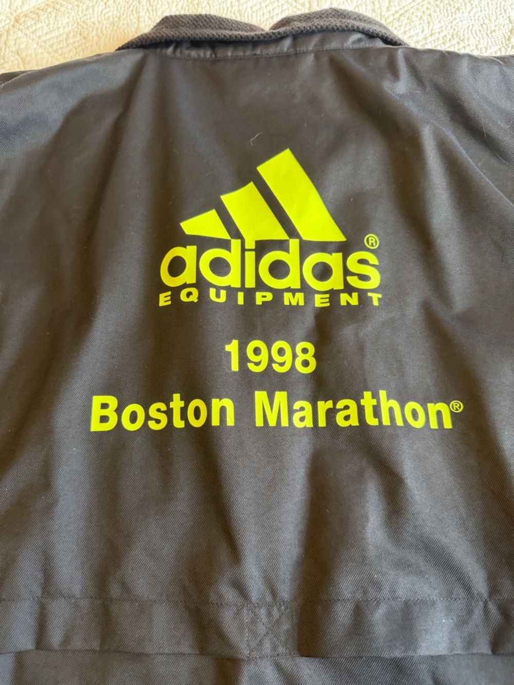 adidas Vintage 1998 Boston Marathon Black Jacket with Neon Yellow Stripes